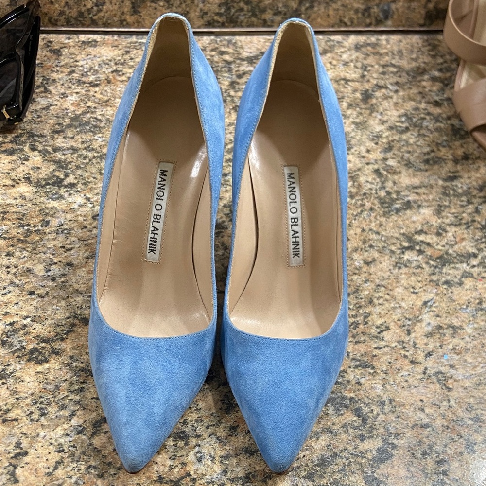 Manolo Blahnik Light Blue Suede Heels